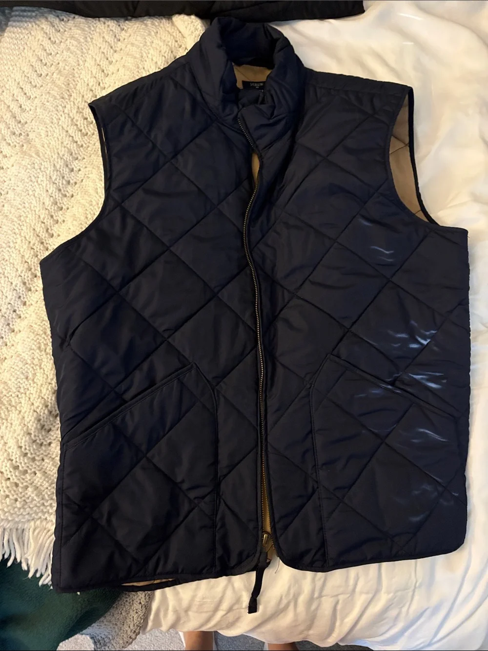 J Crew Navy Quilted Zip-Front Vest